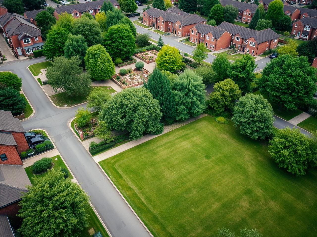 Communal landscaped grounds at a residential estate in East London