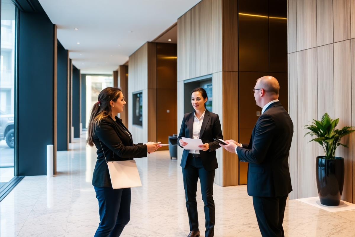 RTM company directors comparing managing agent proposals in the communal lounge of their block.