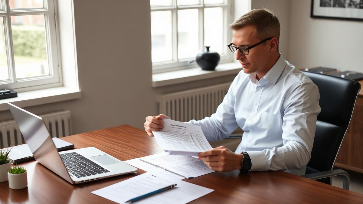 Property professional checking lease and Land Registry title documents before serving RTM notices.
