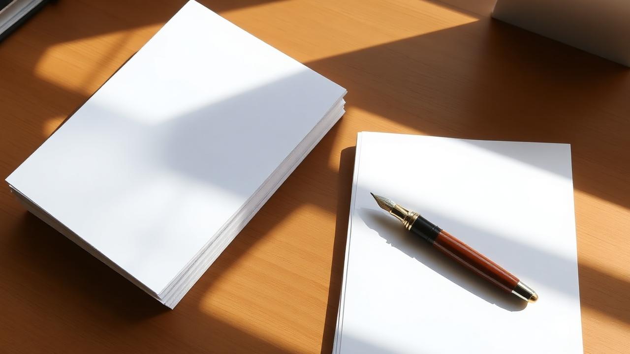 Two separate stacks of notice paper side by side on a desk.