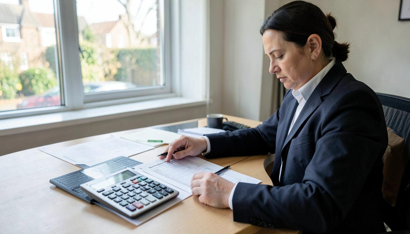 Managing agent reviewing year-end service charge accounts for a residential block