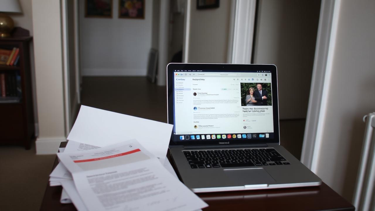Unanswered letters beside a laptop showing an email inbox.